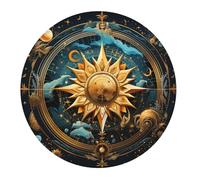 Alfombrilla De Ratón Redonda Misterio Sagrado del Sol Y La Luna Dorado Alfombrilla para Ratón De Oficina Resistente A La Abrasión Lavable Antideslizante Mouse Pad, para Portátil, Oficina, 20cm