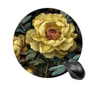 Alfombrilla de ratón redonda para computadora con diseño de flor de peonía amarilla, con dos libélulas, impermeable, con base de goma antideslizante, alfombrilla de mouse para laptop y oficina, 20 cm
