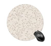 Alfombrilla de ratón redonda para computadora con motivos botánicos vintage marrón sobre beige claro, impermeable, con base de goma antideslizante, alfombrilla de mouse para laptop y oficina, 20 cm