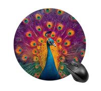 Alfombrilla De Ratón Redonda Pavo Real Mostrando Sus Coloridas Plumas. Alfombrilla Ratón Ordenador con Bordes Cosidos Moderno Antideslizante Mouse Pad, para Ordenador, Portátil, Oficina, 20cm