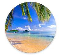 Alfombrilla De Ratón Redonda Playa Tropical Shore Palms Alfombrilla Ratón Ordenador con Bordes Cosidos Personalizada Antideslizante Mouse Pad, para Hogar, Ordenador, Oficina, 20cm