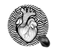 Alfombrilla de ratón redonda redonda con diseño de corazón humano en blanco y negro, impermeable, con base de goma antideslizante, para ordenador portátil, oficina, 20 cm