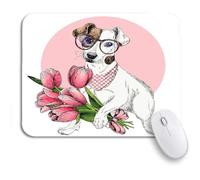 Alfombrilla De Ratón Retrato De Perro Jack Russel Terrier Ramo De Flower De Bienvenida Alfombrilla Ratón Ordenador Resistente A La Abrasión Mouse Pad Pequeña, Para Oficina, Ordenador, 25 x 30cm