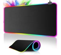Alfombrilla de ratón RGB 800 x 300 mm XXL extra grande con 14 modos de iluminación, 7 colores LED, resistente al agua, antideslizante, para ordenador, ordenador, portátil, teclado profesional, color