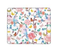 Alfombrilla de ratón romántica con estampado floral de pájaros y mariposas con borde cosido, cómoda alfombrilla de mouse con base de goma antideslizante para computadora/cafetería/hogar/oficina
