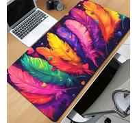 Alfombrilla de Ratón XXL 600x300x2mm, Alfombrilla de Escritorio Grande Plumas Coloridas, Mouse Pad Gaming Antideslizante con Bordes Cosidos para Teclado, PC y Oficina