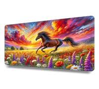Alfombrilla de ratón XXL 600x300x3mm-Antideslizante-con Bordes cosidos-para Precisión y Velocidad en Juegos-Accesorios de Oficina-Mouse Pad Gaming-Caballo Corriendo en un Campo Colorido