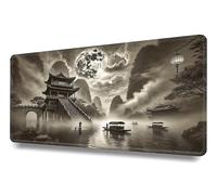 Alfombrilla de ratón XXL 600x300x3mm -Superficie Especial -Accesorios de Oficina -con Bordes cosidos -Mouse Pad Gaming -para Precisión y Velocidad en Juegos -Antideslizante -Templo Entre Niebla y río