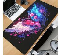 Alfombrilla de Ratón XXL 700x400x3mm, Alfombrilla de Escritorio Grande Flores Alas, Mouse Pad Gaming Antideslizante con Bordes Cosidos para Teclado, PC y Oficina