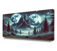 Alfombrilla de ratón XXL 700x400x3mm-con Bordes cosidos-Accesorios de Oficina-Mouse Pad Gaming-Antideslizante-para Precisión y Velocidad en Juegos-Montañas surrealistas bajo Dos Lunas Brillantes