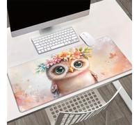 Alfombrilla de Ratón XXL 800x300x2mm, Alfombrilla de Escritorio Grande Búho Flor, Mouse Pad Gaming Antideslizante con Bordes Cosidos para Teclado, PC y Oficina