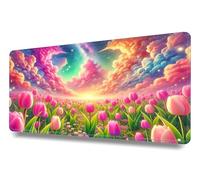Alfombrilla de ratón XXL 800x400x3mm - para Precisión y Velocidad en Juegos - Antideslizante - Superficie Especial - Mouse Pad Gaming - con Bordes cosidos - Accesorios de Oficina -Campo de Tulipanes