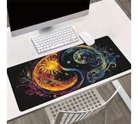 Alfombrilla de Ratón XXL 900x400x3mm, Alfombrilla de Escritorio Grande Resumen Sol Luna, Mouse Pad Gaming Antideslizante con Bordes Cosidos para Teclado, PC y Oficina