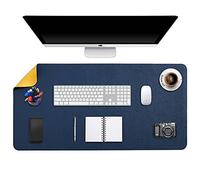 Alfombrilla de Ratón XXL, Mousepad Grande, DOBAOJIA Almohadilla de Escritorio, Vade Escritorio, Tapete de Escritura, Estera Oficina,Uso Doble Cara Cuero PU Impermeable 90 x 43cm (Azul Oscuro/Amarillo)