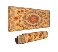 Alfombrilla de ratón XXL para juegos Boho Chic Yellow Sun & Moon de 80 x 30 cm, ampliable para teclado y ratón, base de goma antideslizante, bordes cosidos impermeables, para ordenador, oficina y jue