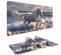 Alfombrilla de Ratón XXL para Juegos de Velocidad, Mouse Pad Caballo Blanco en la Playa 800 x 400 mm, Alfombrilla de Ratón tamaño Grande, Mejora la Precisión y la Velocidad, Regalo Mujer j-349