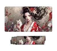 Alfombrilla de Ratón XXL para Juegos de Velocidad, Mouse Pad Gata Geisha 800 x 400 mm, Alfombrilla Ratón XXL tamaño Grande, Mejora la Precisión y la Velocidad, Escritorio Regalos for Mujer w-883