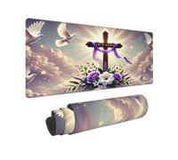 Alfombrilla de ratón XXL para juegos "He Has Risen" (31,5 x 12 pulgadas), diseño religioso, para teclado y ratón, base de goma antideslizante y bordes cosidos impermeables, ideal para ordenador, ofic