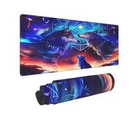 Alfombrilla de ratón XXL para juegos Mystical Howling Wolves de 80 x 30 cm, ampliable para teclado y ratón, base de goma antideslizante y bordes cosidos impermeables para ordenador, oficina y juegos.