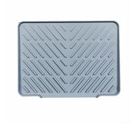 Alfombrilla de secado de platos con base de silicona antideslizante y borde de drenaje, resistente al calor con diseño de cresta elevada para una mejor circulación del aire y drenaje del agua (gris)