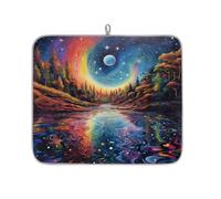 Alfombrilla de secado de platos para encimera de cocina, almohadilla de secado de microfibra, alfombrilla de café Rainbow Magic Starry Sky 40 x 45 cm
