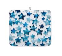 Alfombrilla de secado de platos para encimera de cocina, almohadilla de secado de microfibra, alfombrilla de café azul Jelly Star, 40 x 45 cm