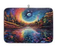 Alfombrilla de secado de platos para encimera de cocina, almohadilla de secado de microfibra, alfombrilla de café Rainbow Magic Starry Sky 60 x 45 cm