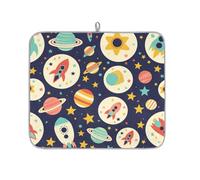 Alfombrilla de secado de platos para encimera de cocina, almohadilla de secado de microfibra, diseño de dibujos animados, Rocket Star Planet, alfombrilla de café, 40 x 45 cm