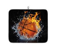 Alfombrilla de secado de platos para encimera de cocina, almohadilla de secado de microfibra, tapete de café de baloncesto para agua y fuego, 40 x 45 cm
