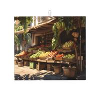 Alfombrilla de secado para cocina WZYWHJ abundantes puestos de frutas impresos, hecho de esponja absorbente de agua, 45,7 x 40,6 cm
