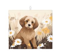 Alfombrilla de secado para cocina YTUOPWE Puppy in the Flowers Picture Ultra absorbente, reversible y elegante tapete de encimera de cocina