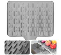 Alfombrilla de Silicona para Escurrir Platos, Protector de Encimera Resistente al Calor, Antideslizante con Canal de Drenaje para Fregadero de Cocina o Baño (Gris, 40 x 33 cm)