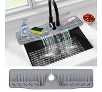 Alfombrilla de silicona para grifo de 24 pulgadas, protector de fregadero extra largo con ajuste ajustable y diseño de pendiente de 8°, almohadilla de secado de encimera de cocina/baño, soporte para