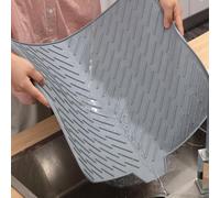 Alfombrilla de silicona para secar platos, grande, 58 x 43 cm, resistente al calor, para encimera de cocina, plegable, apta para lavavajillas, gris o negro (gris)