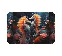 Alfombrilla de suelo con borde de bloqueo de 40 x 60 JKIEGOQ con hermoso dibujo de caballitos de mar antideslizante, parte inferior moldeada por goteo, ideal fácil de limpiar y resistente a la