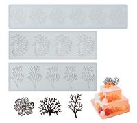 Alfombrilla Encaje Fondant Molde Silicona - moldes Herramientas de Borde Flores para Decoración Tartas Chocolate con Ramas Hojas 3D Accesorios Pastelería Cupcake Candy (3pcs Various Patterns)