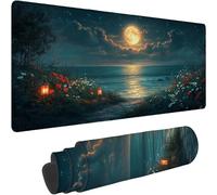 Alfombrilla Escritorio 600 x 300 x 3mm Alfombrilla Ratón XXL Negro Mouse Pad, Superficie Impermeable, Bordes Cosidos, Base Antideslizante de Caucho, Mejora la Precisión y Velocidad, Luna Patrón xn-296