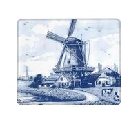 Alfombrilla Escritorio Lindo Molino De Viento Holandés Vintage Azul De Delft Duradera Gaming Tapete Impermeable Accesorios Ordenador para Oficina Computadora Pc 25X30Cm