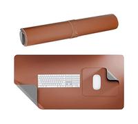 Alfombrilla Escritorio Piel [Juego de 2] 80x40 cm Alfombrilla Escritorio con Alfombrilla Ratón Adicional Alfombrilla Antideslizante Accesorios Oficina con Correas(Rojo Marrón/Gris)