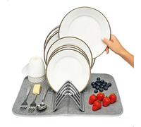 Alfombrilla Escurreplatos, Bayeta escurreplatos De Microfibra con Soporte Amovible, Alfombraescurreplatos Super Absorbente Plegable Stone Drying Mat Kitchen Organizador Multiusos, Gris