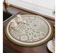 Alfombrilla Escurreplatos Geometría Verde Circular Alfombrilla Escurreplatos Super Absorbente, Alfombra Escurreplatos Antideslizante para Mostrador De Cocina, Esterilla De Secado para Cafetera