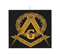 Alfombrilla Escurreplatos Serie Masónica Escuadra De Brújula Masónica Esteras De Secado para Cocina Suave Reversible Tapete Escurridor, para Verdura, Tazas, Ollas Y Sartenes, 41x46cm