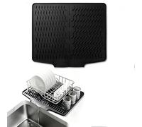 Alfombrilla Escurreplatos Silicona con Pendiente [Autodrenante], 40x33cm Escurridor de Platos Inclinado para Fregadero y Encimera, Bandeja con Salida de Agua Anti-acumulación, Anti-moho, Negro