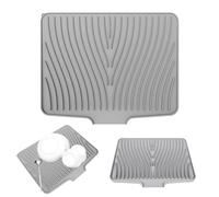 Alfombrilla Escurreplatos Silicona, Escurridor Fregadero Alfombrillas Antideslizante Cocina Bandeja Resistencia a Altas Temperaturas Dish Drying Rack para Platos, 40 x 33 x 1.5 cm Gris