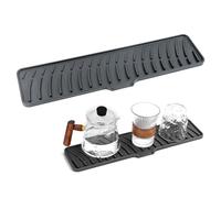 Alfombrilla Escurreplatos Silicona,Fregadero Cocina Estrecho con Desagüe,Alfombrilla Escurreplatos De Silicona Escurridor Fregadero para Cocina, Cubertería, Vajilla,Negro,42x10cm