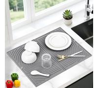 Alfombrilla Escurreplatos Silicona, Grande Alfombra Secaplatos para Cocina Fregadero, Bandeja Escurridor Plegable, Antideslizante, Secado Rápido, Resistente al Calor, 51×41cm (Gris)