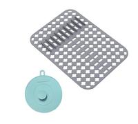 Alfombrilla Fregadero Cocina de Silicona, con Cepillo de Limpieza, Buena Resistencia al Calor y Antideslizante, Apto para Lavavajillas, Adecuado para Fregaderos de Cocina (40 × 29 × 1 cm) (Gris)
