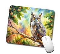 Alfombrilla Gaming Búho Cornudo En Acuarela De Árbol Portátil Alfombrilla De Ratón Impermeable Protector De Escritorio para Trabajo Gaming Accesorio 10X12In