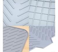 Alfombrilla grande de silicona para secar platos con diseño de rampa de drenaje, 58 x 43 cm, resistente al calor, para encimera de cocina, apto para lavavajillas en gris o negro (gris)