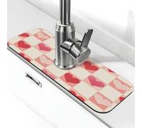 Alfombrilla para grifo de fregadero con diseño de corazones rojos y blancos, almohadilla de succión para grifo de cocina, bandeja de recogida de goteo, alfombrilla de secado para baño (15 x 5.5